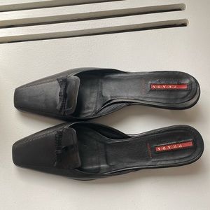 Prada 90s style open back Kitten Heel Mules